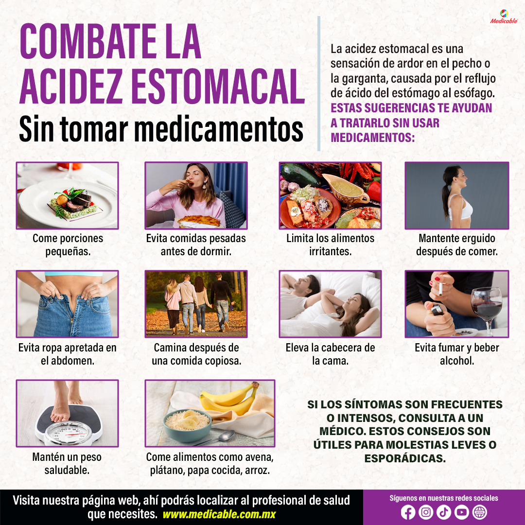 Combate la acidez estomacal sin tomar medicamentos.